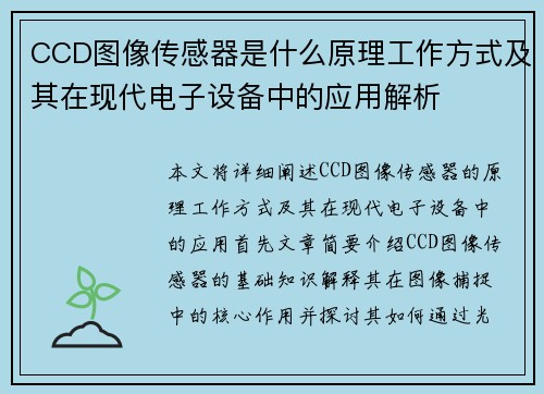 CCD图像传感器是什么原理工作方式及其在现代电子设备中的应用解析